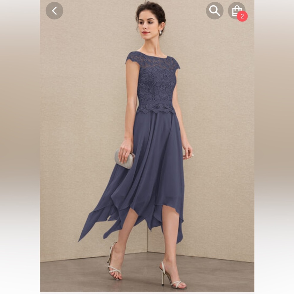 Elegant Stormy Blue Lace Dress